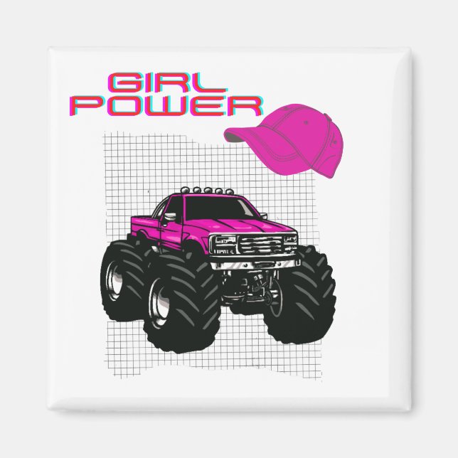 Rosa Monster Lastbil Magnet (Framsidan)
