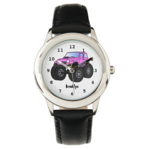 Rosa monster lastbil tecknad illustration armbandsur