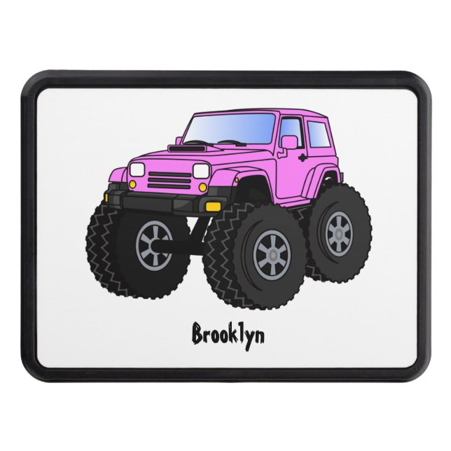 Rosa monster lastbil tecknad illustration dragkroksskydd (Framsidan)