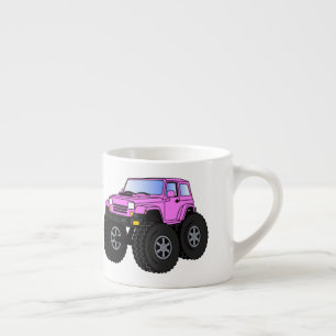 Rosa monster lastbil tecknad illustration espressomugg