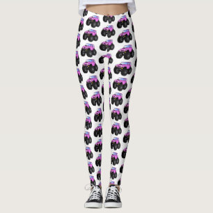 Rosa monster lastbil tecknad illustration leggings
