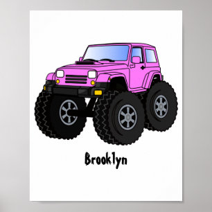 Rosa monster lastbil tecknad illustration poster