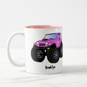 Rosa monster lastbil tecknad illustration Två-Tonad mugg