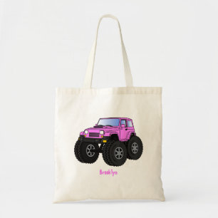 Rosa monster lastbil tecknad illustration tygkasse