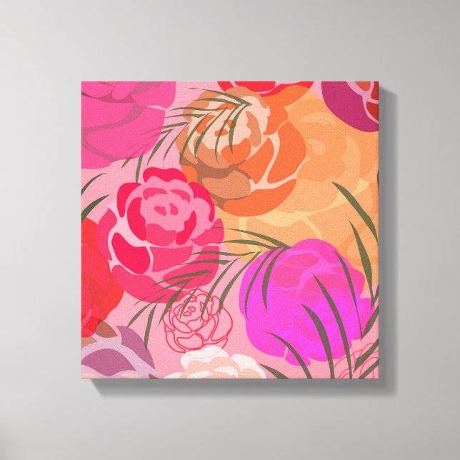 Rosa mönster med blommor och växter canvastryck (Framsida)