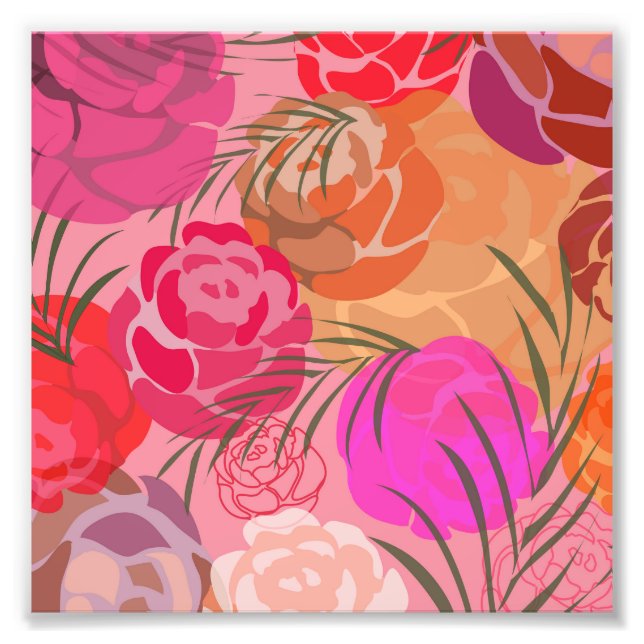 Rosa mönster med blommor och växter fototryck (Framsidan)