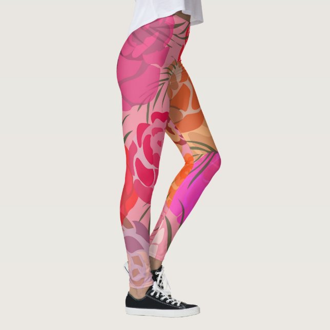 Rosa mönster med blommor och växter leggings (Höger)