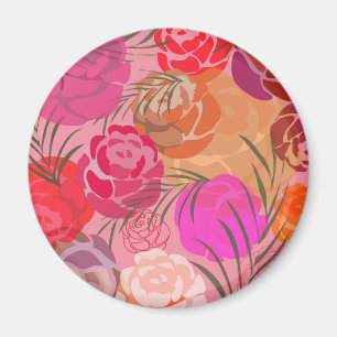 Rosa mönster med blommor och växter magnet