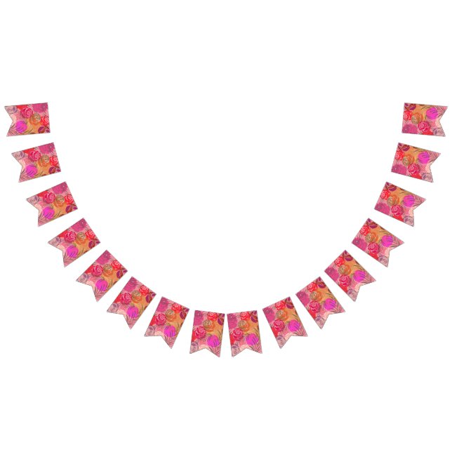 Rosa mönster med blommor och växter vimplar (Alla)