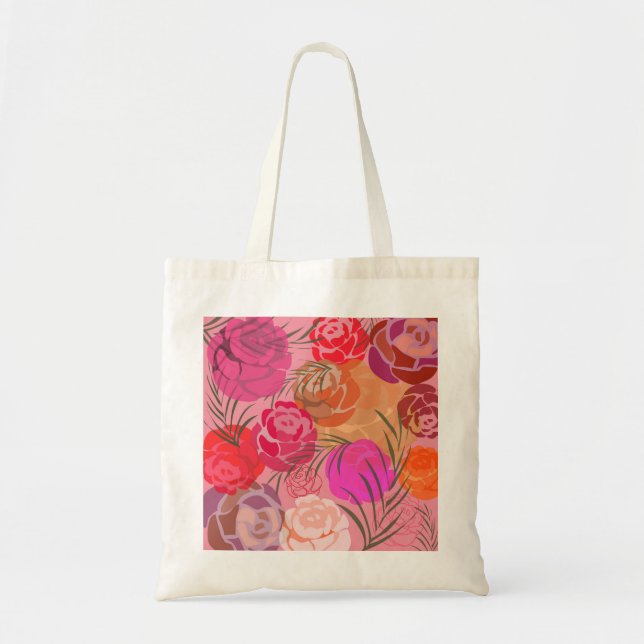 Rosa mönster med blommor och växtkaffe mugg tygkasse (Framsidan)