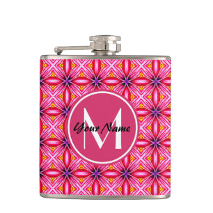 Rosa mönster Monogrammed vinylglasflaska Fickplunta