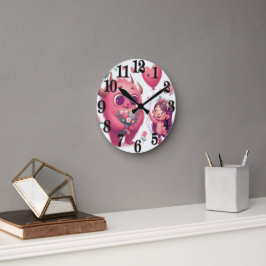 Rosa Monster och Little Girl Rund Klocka