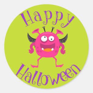 Rosa Monster Roligt Kids Halloween fest Runt Klistermärke