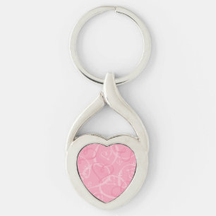 Rosa mönster twisted heart silverfärgad nyckelring