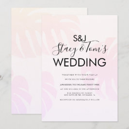 Rosa Monstera Hand plockade Botaniska Bröllop Inbjudningar