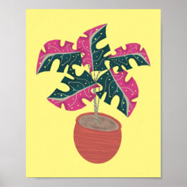 Rosa Monstera Växt Handritad Poster