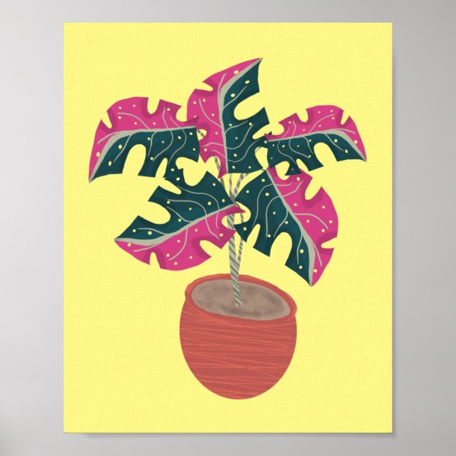 Rosa Monstera Växt Handritad Poster (Framsidan)