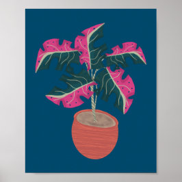 Rosa Monstera Växt Handritad Poster