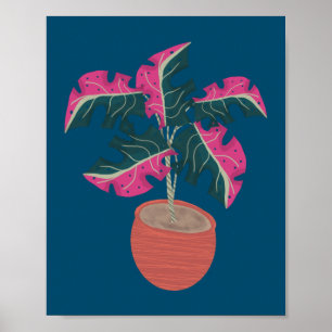 Rosa Monstera Växt Handritad Poster