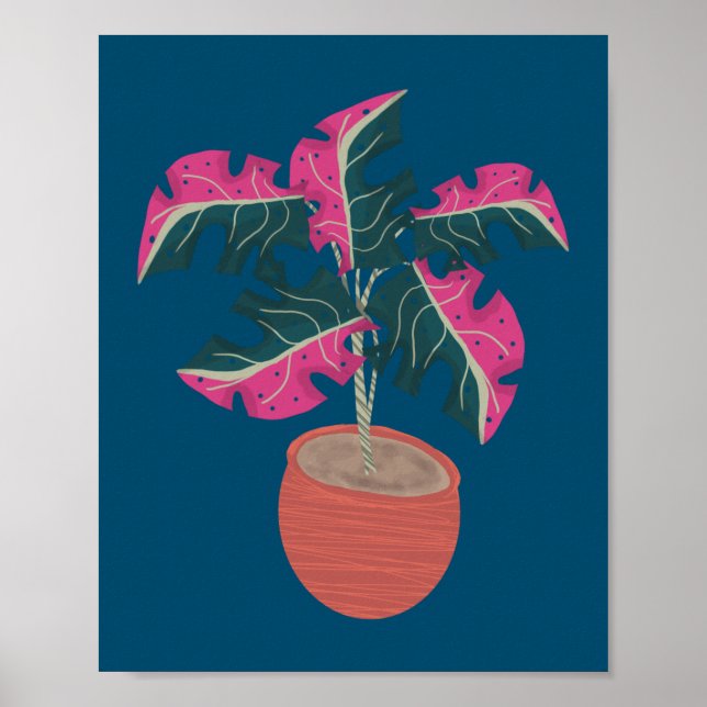 Rosa Monstera Växt Handritad Poster (Framsidan)
