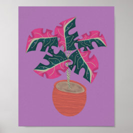 Rosa Monstera Växt Handritad Poster