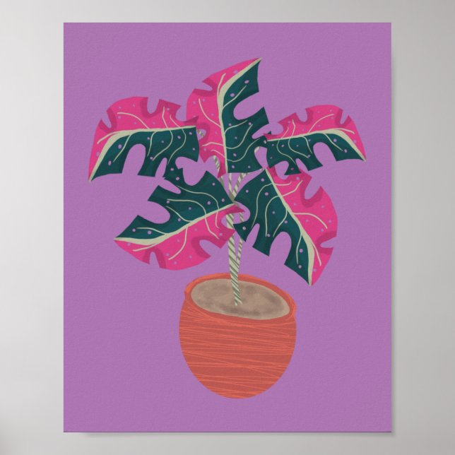 Rosa Monstera Växt Handritad Poster (Framsidan)
