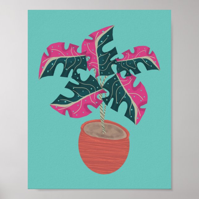 Rosa Monstera-växt Handritad Poster (Framsidan)