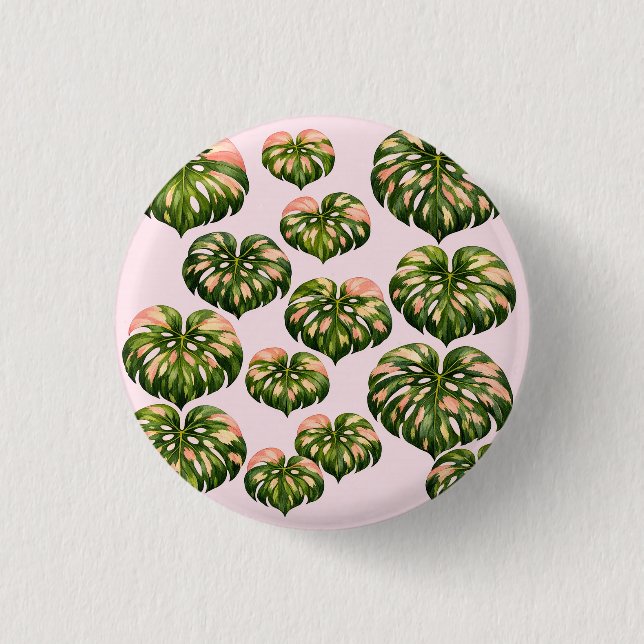 Rosa Monstera-växt handväskas kul botanisk Knapp (Framsida)