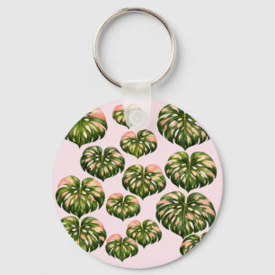 Rosa Monstera-växt handväskor kul botanisk Nyckelring