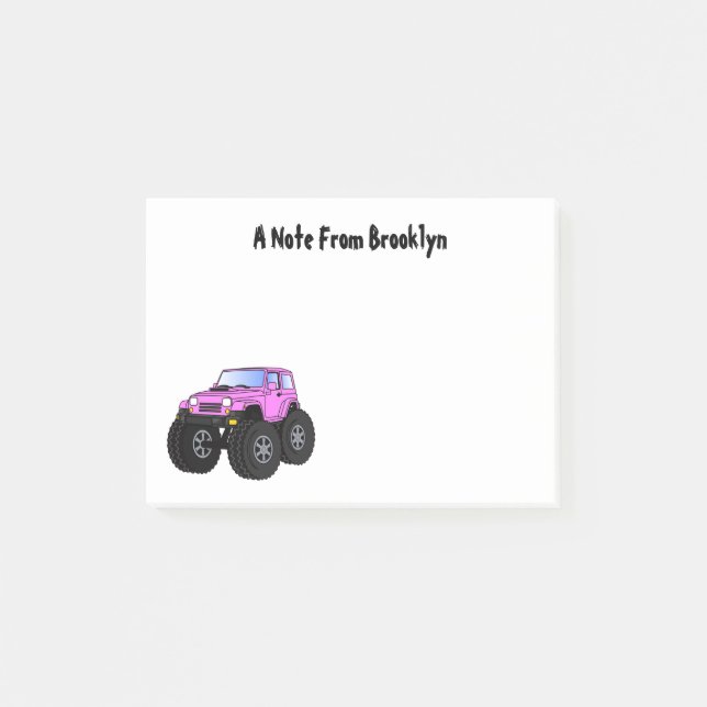 Rosa monstertruck serieillustration post-it block (Framsida)
