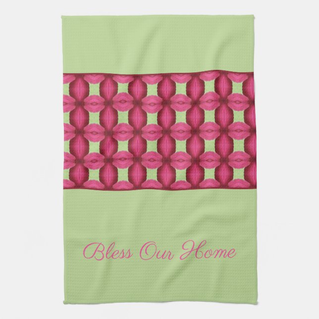 Rosa, mönstrad information kökshandduk (Vertikal)