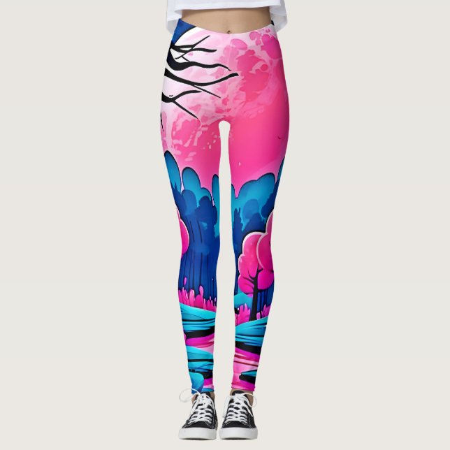 Rosa Moonlit Forest Art Leggings (Framsida)