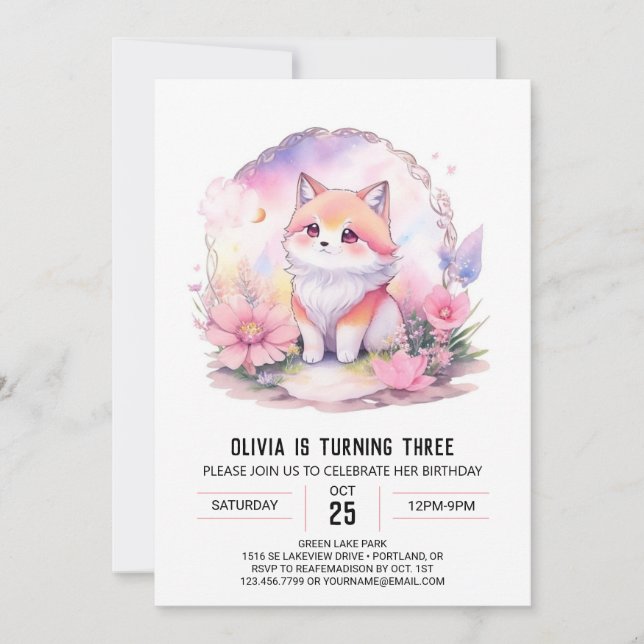 Rosa Moonlit Varg Howl Birthday Inbjudningar (Framsida)