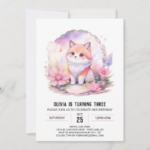 Rosa Moonlit Varg Howl Birthday Inbjudningar