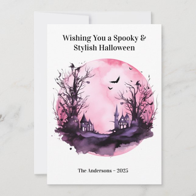 Rosa Mörk Läskig Halloween-kort Julkort (Framsida)