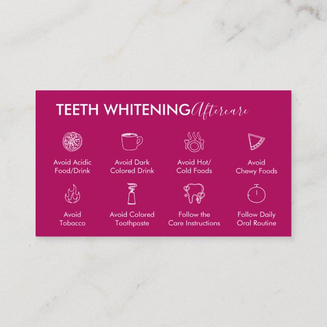Rosa Mörk Teeth Whitening Aftercare Tips Visitkort (Baksida)
