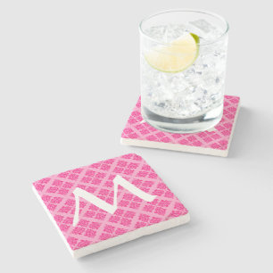 Rosa Moroccan Damask med Monogram Underlägg Sten