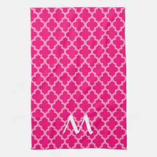 Rosa Moroccan Moods Quatrefoil med initial Kökshandduk
