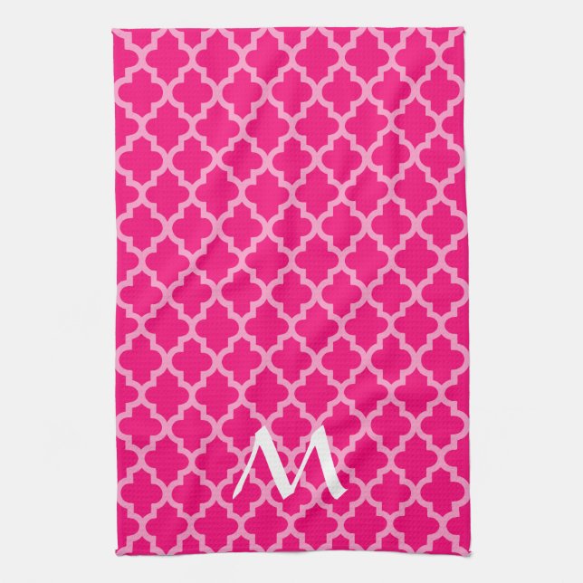 Rosa Moroccan Moods Quatrefoil med initial Kökshandduk (Vertikal)