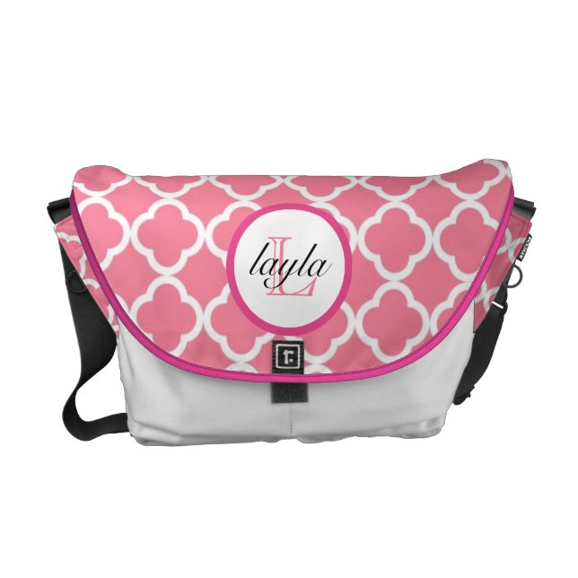 Rosa Moroccan Print Monogram Diaper Bag Kurir Väska (Framsidan)