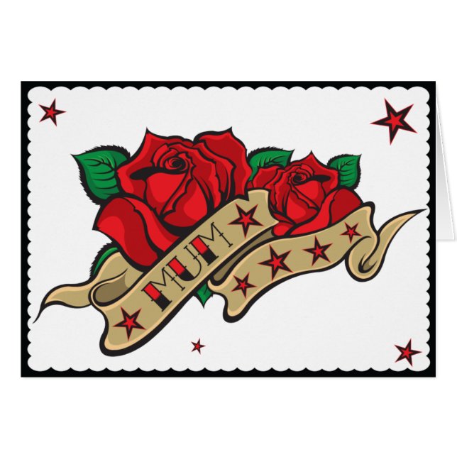 Rosa morsa för tatuering hälsningskort (Framsidan Horizontal)