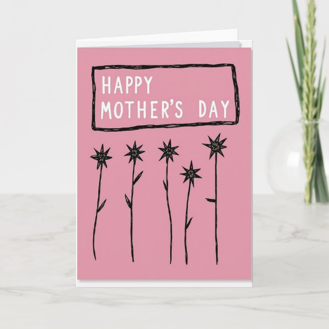 Rosa Morsdagskort med blommor Kort (Framsida)