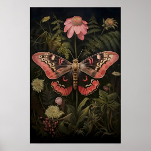Rosa Moth Botaniskt Tryck, Fjäril Mörk Akademi Poster