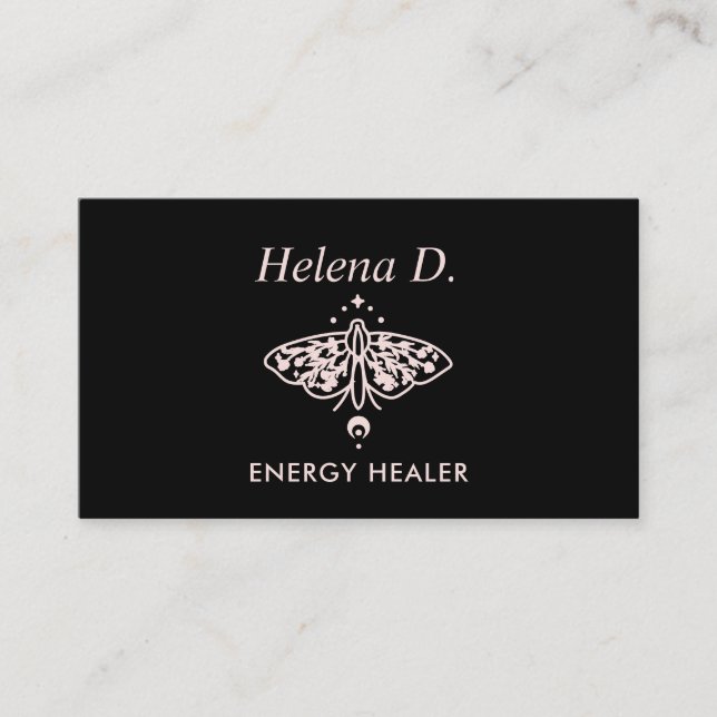 Rosa Moth Butterfly Måne Phase Reiki Practiker Visitkort (Framsida)
