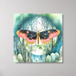 Rosa Moth Forest Night Canvastryck