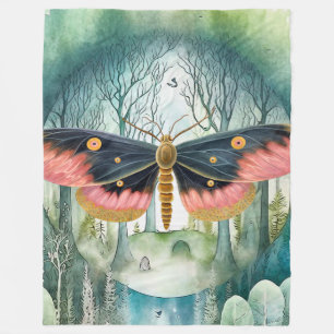 Rosa Moth Forest Night Fleecefilt