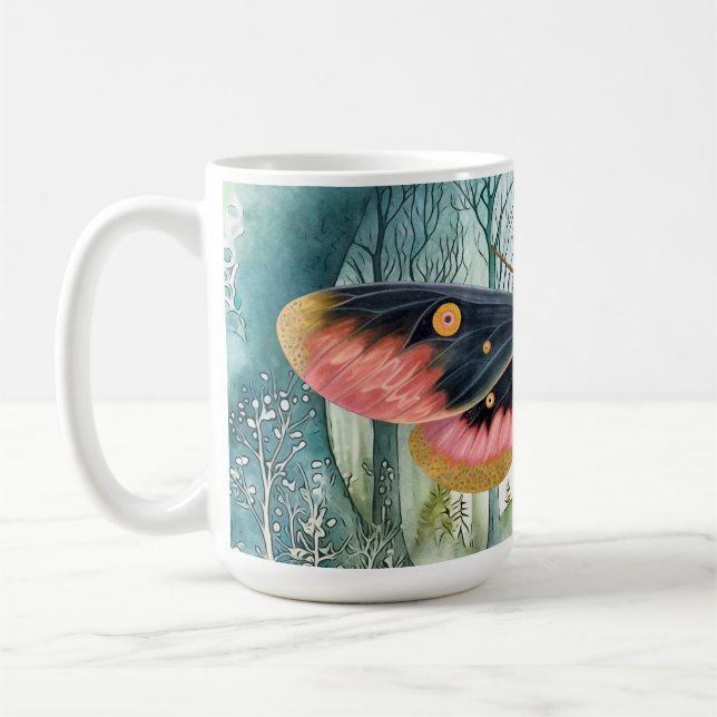 Rosa Moth Forest Night Kaffemugg (Vänster)
