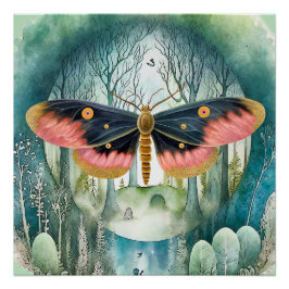 Rosa Moth Forest Night Perfect Poster