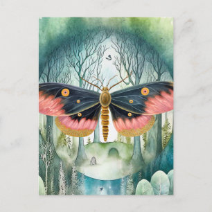 Rosa Moth Forest Night Vykort