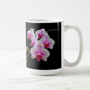 Rosa Moth Orchids on Black - Phalaenopsis Kaffemugg